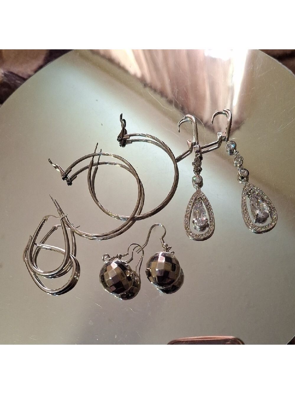 Silver Earrings 4 Pairs Jewelry